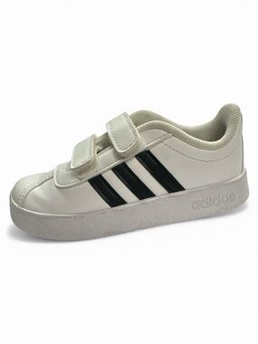 adidas White Kids Sneakers with Black Stripes - Velcro